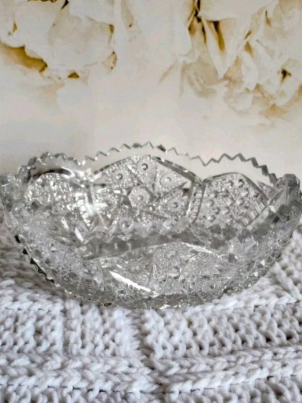 American Brilliant Saw Tooth Crystal Glass Bowl 8 1/4" Oval